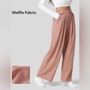 Viral Halara waffle wide leg trouser in pink (M)